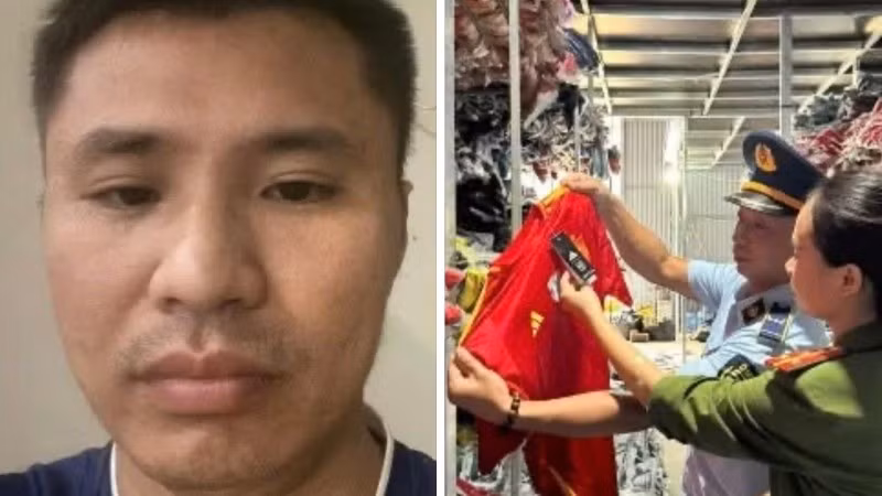 Lực lượng chức năng phối hợp, kiểm tra kho hàng của đối tượng Nguyễn Văn Quang (bên trái).