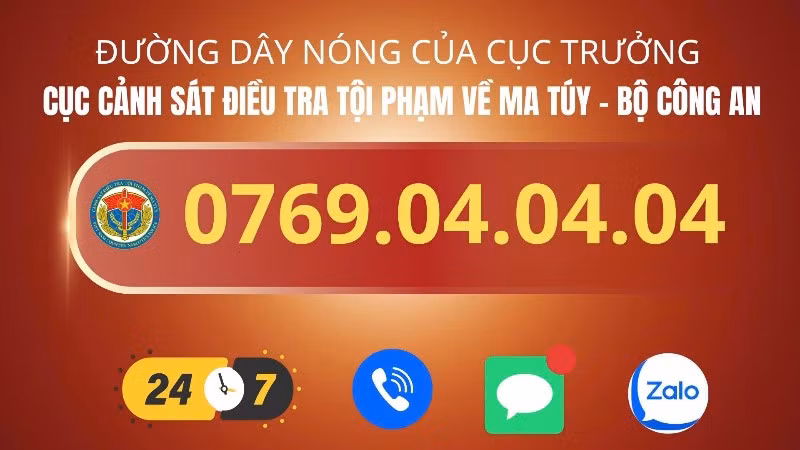 Đường dây nóng tiếp nhận phản ánh, tố giác của cơ quan, tổ chức, cá nhân về tội phạm và tệ nạn ma túy.