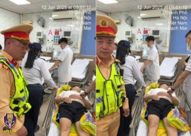 Cảnh sát giao thông kịp thời hỗ trợ đưa người bị đột quỵ trên cao tốc đến bệnh viện cấp cứu.