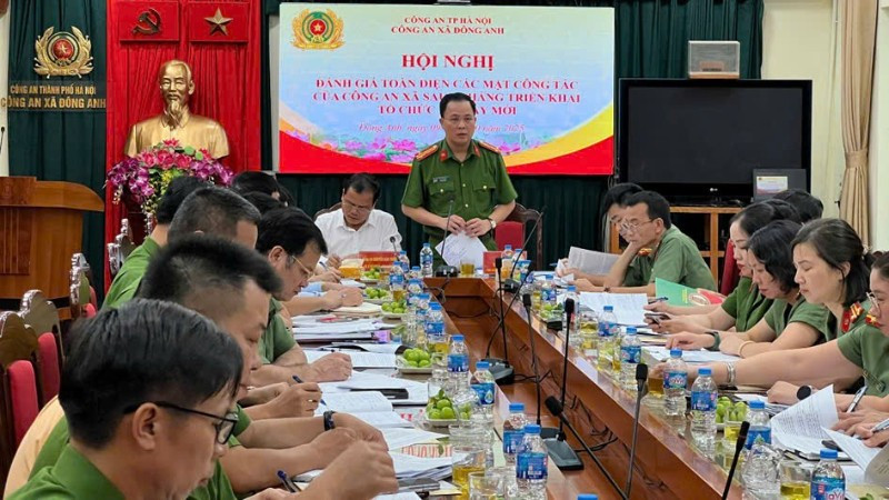Hội nghị đánh giá toàn diện các mặt công tác của công an xã sau 2 tháng triển khai mô hình tổ chức mới tại Công an xã Đông Anh.