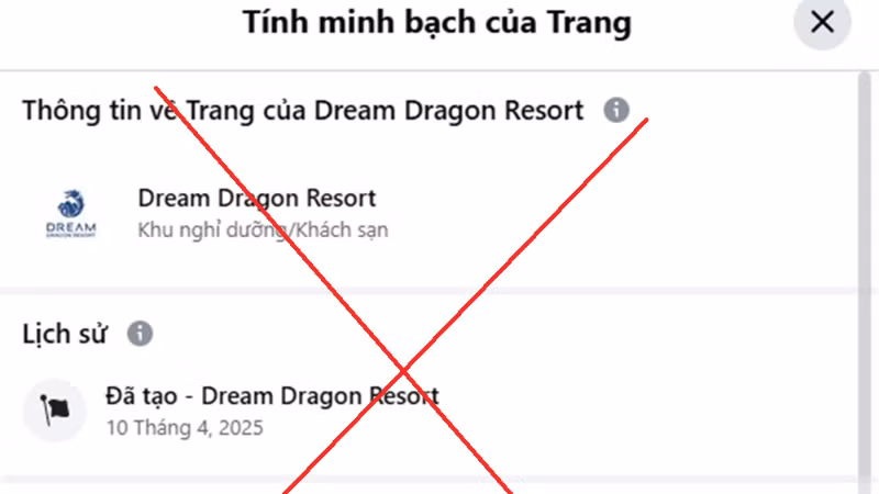 Hình ảnh page giả, mạo danh Dream Dragon Resort.