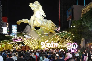 Đông đảo người dân đến tham quan Đường hoa Nguyễn Huệ Tết Bính Ngọ. (Ảnh: Linh Bảo).