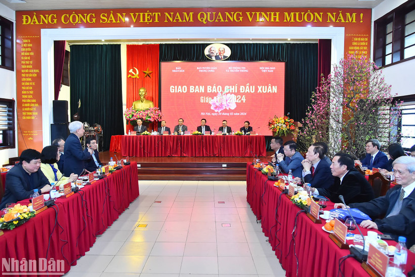 Quang cảnh giao ban báo chí đầu Xuân Giáp Thìn 2024 sáng 20/2. (Ảnh: THỦY NGUYÊN)
