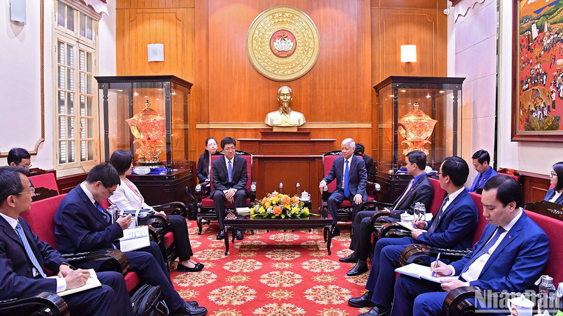 Toàn cảnh buổi tiếp, diễn ra tại trụ sở Ủy ban Trung ương Mặt trận Tổ quốc Việt Nam (thành phố Hà Nội).