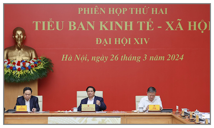 Thủ tướng Phạm Minh Chính chủ trì Phiên họp thứ hai Tiểu ban Kinh tế - Xã hội Đại hội lần thứ XIV của Đảng. (Ảnh: TRẦN HẢI)