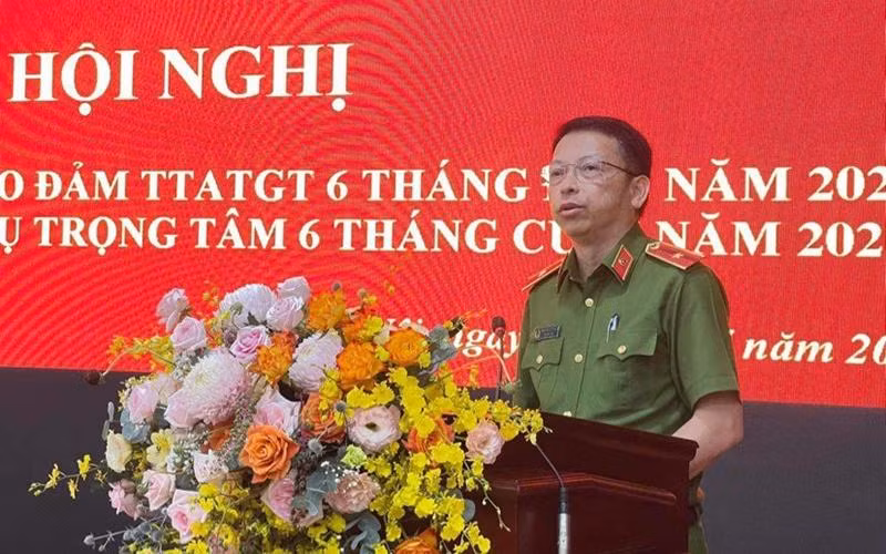 Thiếu tướng Nguyễn Hồng Ky, Phó Giám đốc Công an thành phố Hà Nội phát biểu tại hội nghị.