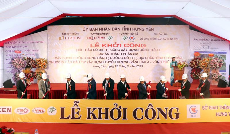 Tỉnh Hưng Yên khởi công xây dựng đường song hành thuộc dự án đường Vành đai 4-vùng Thủ đô Hà Nội trên địa bàn tỉnh Hưng Yên.