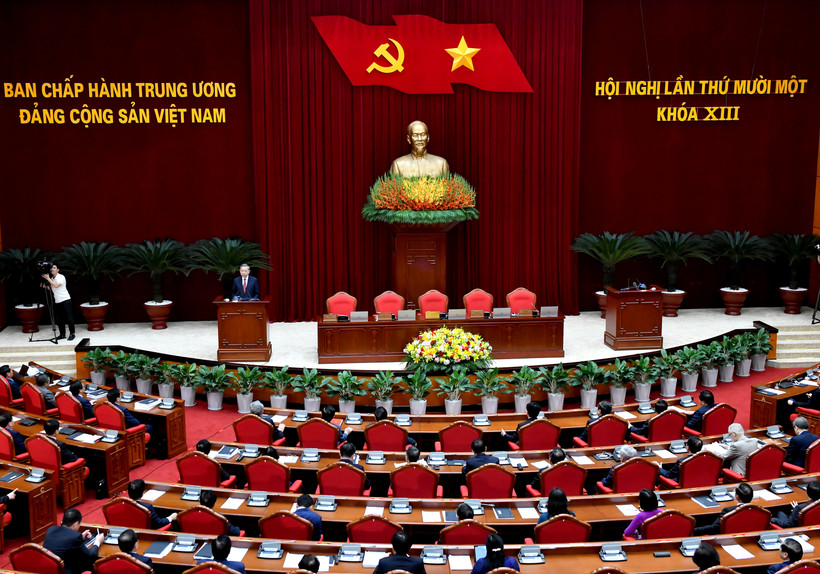 Hội nghị lần thứ 11 Ban Chấp hành Trung ương Đảng khóa XIII họp từ ngày 10/4 đến ngày 12/4/2025, tại Thủ đô Hà Nội. (Ảnh: Đăng Khoa)