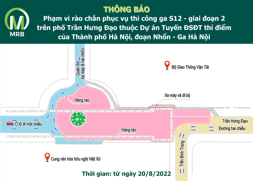 Sơ đồ phân luồng di chuyển cho các phương tiện qua khu vực ga ngầm S12.