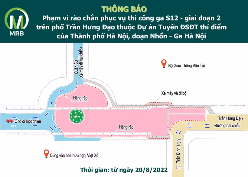 Sơ đồ phân luồng di chuyển cho các phương tiện qua khu vực ga ngầm S12.