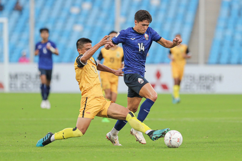 Campuchia (áo xanh) vượt qua Brunei bằng chiến thắng đậm. (Ảnh: Campuchia FF)