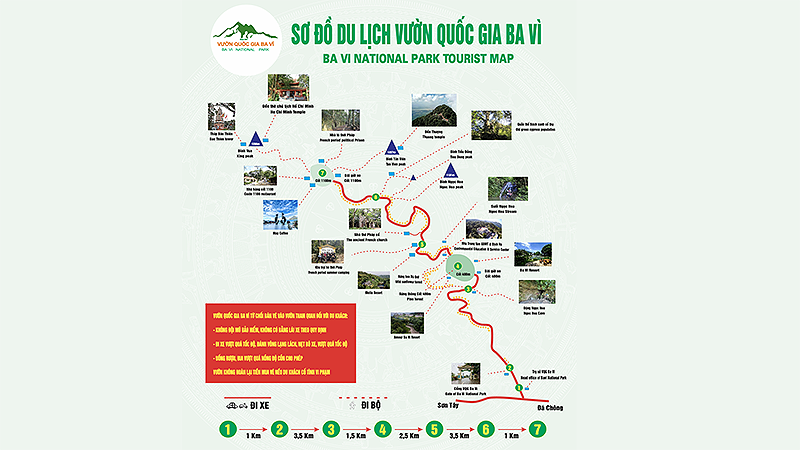 Sơ đồ du lịch Vườn quốc gia Ba Vì, nơi sẽ diễn ra Giải leo núi Ba Vì mở rộng năm 2024.