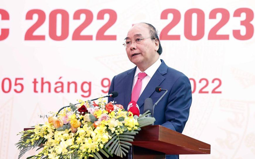 Chủ tịch nước Nguyễn Xuân Phúc phát biểu tại buổi lễ. (Ảnh: Thống Nhất/TTXVN)