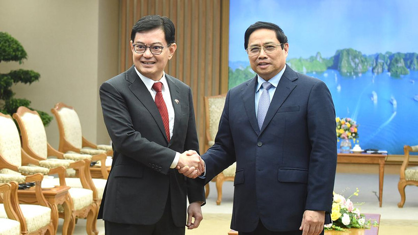 Thủ tướng Phạm Minh Chính tiếp Phó Thủ tướng Singapore Vương Thụy Kiệt. (Ảnh: Trần Hải)