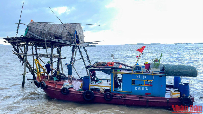 Các lực lượng chức năng của quận Hải An tháo dỡ chòi canh ngao trên biển sáng 8/9.