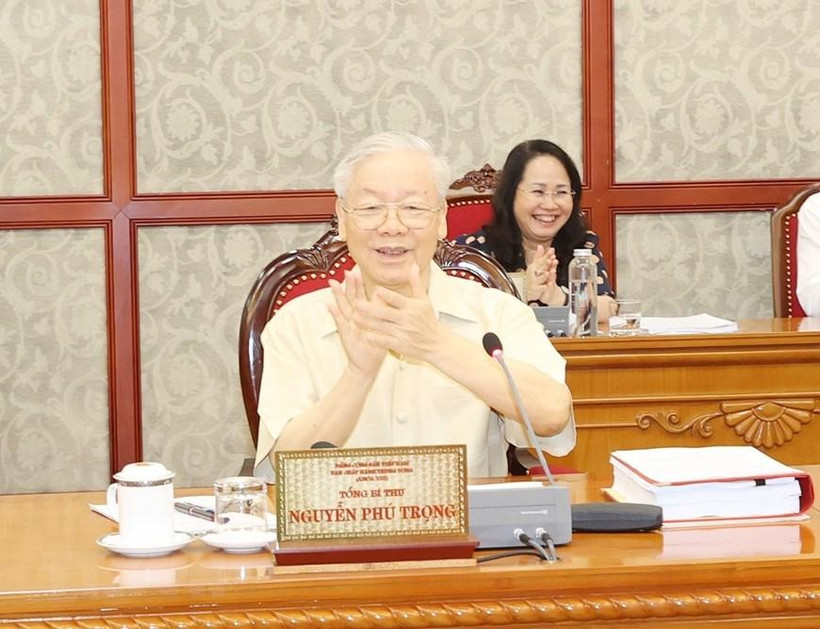 Tổng Bí thư Nguyễn Phú Trọng phát biểu kết luận cuộc họp. (Ảnh: Trí Dũng/TTXVN)