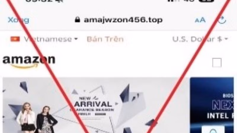 Giao diện trang thương mại điện tử giả mạo Amazon.
