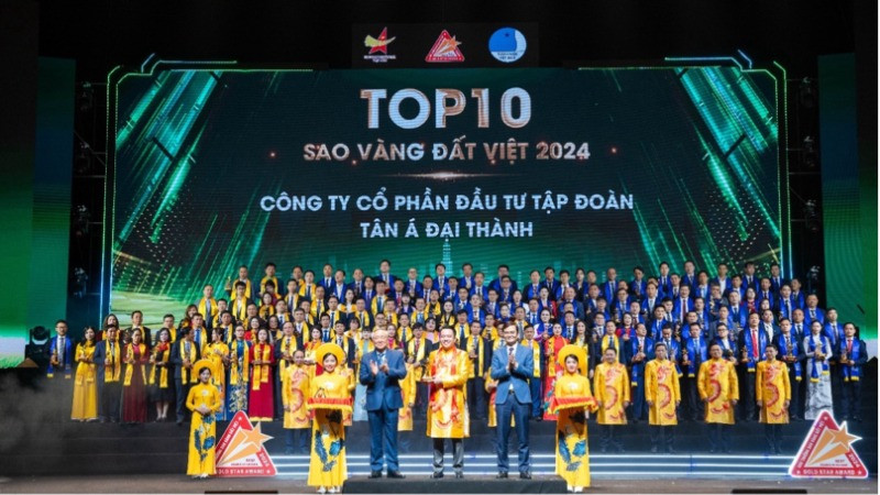 Tân Á Đại Thành được vinh danh tốp 10 Sao vàng đất Việt 2024 trong số 200 doanh nghiệp tiêu biểu của cả nước.