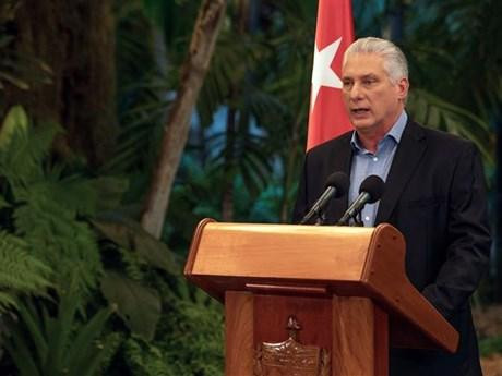 Chủ tịch Cuba Miguel Díaz-Canel phát biểu tại La Habana. (Ảnh: AFP/TTXVN)