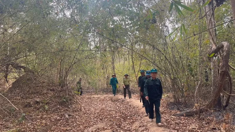 Đội bảo vệ rừng Cầu Treo đi tuần tra trong rừng.