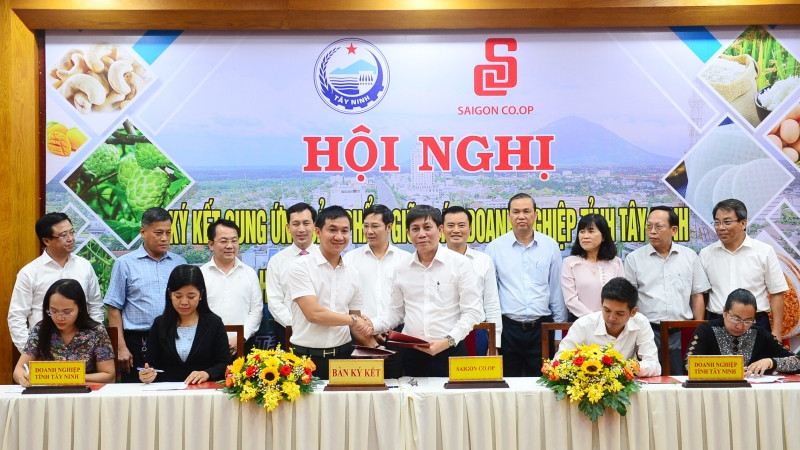 Đại diện Saigon Co.op ký kết hợp tác với các doanh nghiệp tỉnh Tây Ninh.