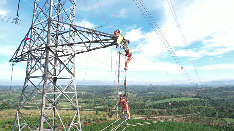 Kiểm tra U Bolt tại vị trí 511 đường dây 500kV Pleiku 2-Chơn Thành. (Ảnh: PTC3)
