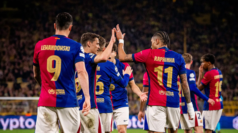 Các cầu thủ Barca ăn mừng khi giành vé đi tiếp. (Ảnh: FC Barcelona)