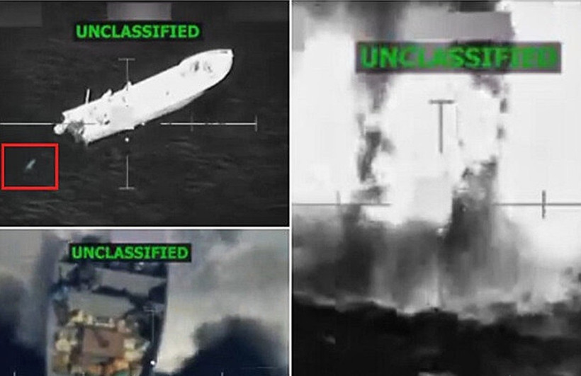 Một chiếc thuyền được cho là do các băng đảng ma túy điều hành ở phía Đông Thái Bình Dương sau khi bị trúng đòn không kích của Mỹ. (Nguồn: White House)