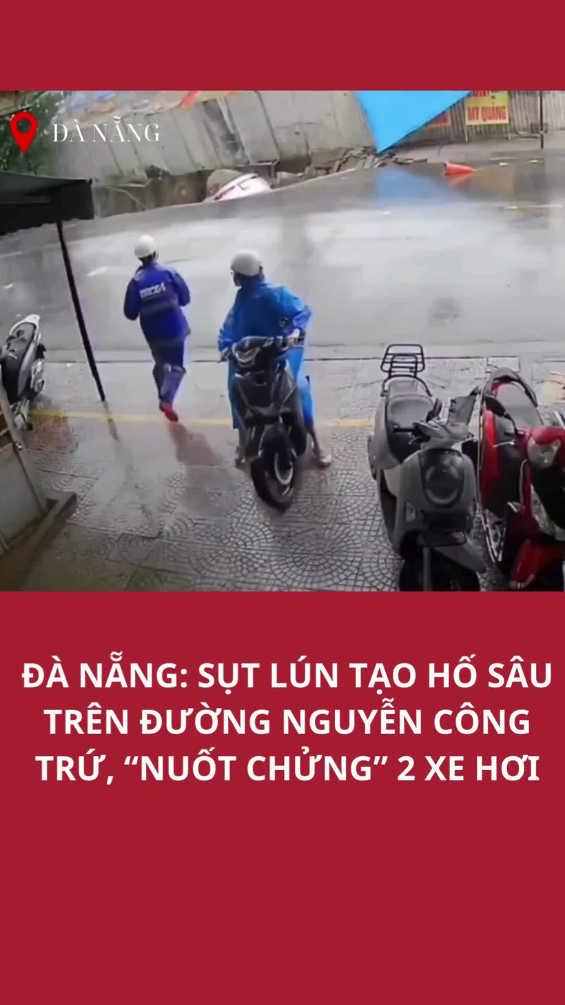 Đà Nẵng: Camera nhà dân ghi lại cảnh hố sụt "nuốt chửng" hai xe hơi