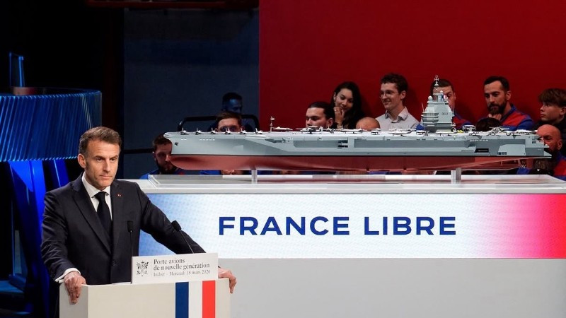 Tổng thống Pháp Emmanuel Macron công bố tên của tàu sân bay chạy bằng năng lượng hạt nhân thế hệ mới của nước này là Free France. (Ảnh: Bộ Ngoại giao Pháp)