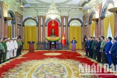 Lễ trao Quyết định thăng cấp bậc hàm Thượng tướng đối với ba Thứ trưởng Bộ Công an. (Ảnh: XUÂN KỲ - THỦY NGUYÊN)