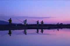Các nghệ sĩ trải nghiệm đời sống người nông dân trong chương trình "Gia đình Haha – Những ngày trời bao la". (Ảnh: YeaH1)