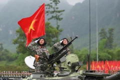 Khối xe pháo quân sự của lực lượng Quân đội nhân dân Việt Nam trong buổi tổng hợp luyện cho diễu binh, diễu hành kỷ niệm Cách mạng Tháng Tám thành công và Quốc khánh 2/9. (Ảnh: THẾ ĐẠI)