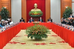 Quang cảnh Hội nghị các đồng chí nguyên lãnh đạo Đảng, Nhà nước góp ý kiến vào các dự thảo văn kiện trình Đại hội XIV diễn ra tại Trụ sở Trung ương Đảng, ngày 6/11/2024. (Ảnh: ĐĂNG KHOA)