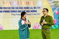 Chương trình ngoại khóa tuyên truyền về tác hại của thuốc lá, ma túy và phòng, chống bạo lực học đường tại Trường trung học cơ sở Nông Trang, phường Nông Trang, tỉnh Phú Thọ. (Ảnh: THẢO MY) 