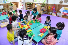 Giờ học tại Trường mầm non Vĩnh Hưng (Hà Nội). (Ảnh: ĐĂNG KHOA)