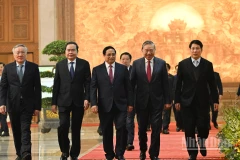 Tổng Bí thư Tô Lâm, Chủ tịch nước Lương Cường, Thủ tướng Phạm Minh Chính, Chủ tịch Quốc hội Trần Thanh Mẫn dự Hội nghị.