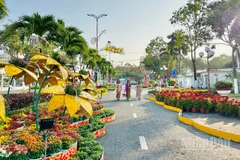 Một góc đường hoa Xuân Bính Ngọ 2026 của phường Bạc Liêu, tỉnh Cà Mau. (Ảnh: TRỌNG DUY)