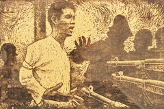 Tranh khắc gỗ “Anh Nguyễn Văn Trỗi” của họa sĩ Hoàng Đạo Khánh.