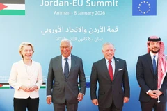 Các nhà lãnh đạo EU và Jordan gặp gỡ tại Thủ đô Amman. Ảnh: AP