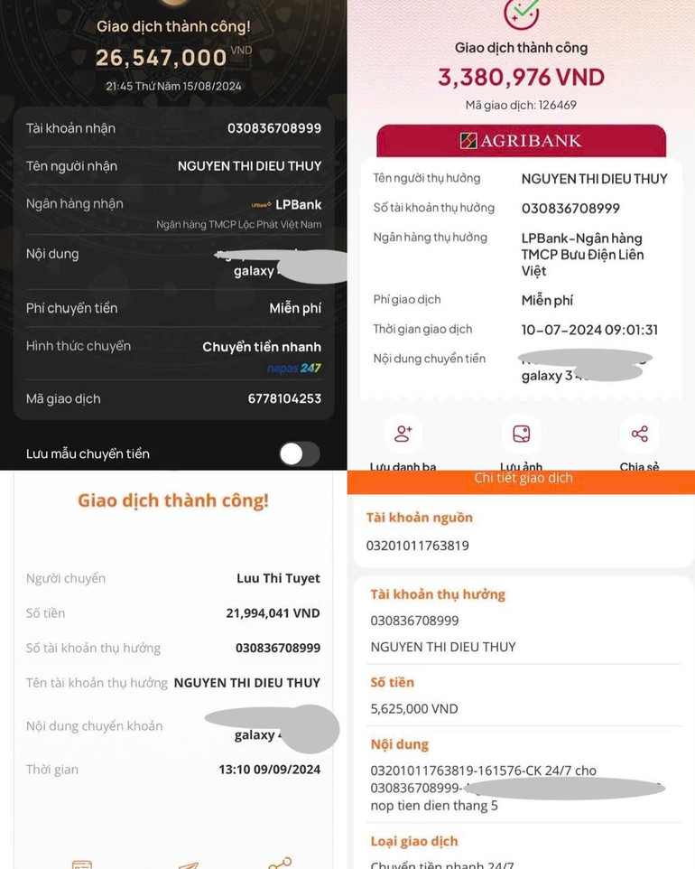 Biên lai chuyển tiền và thông báo bằng email của Công ty GTC có yêu cầu cư dân chuyển tiền điện vào tài khoản cá nhân bà mang tên bà Nguyễn Thị Diệu Thúy. gd.jpg