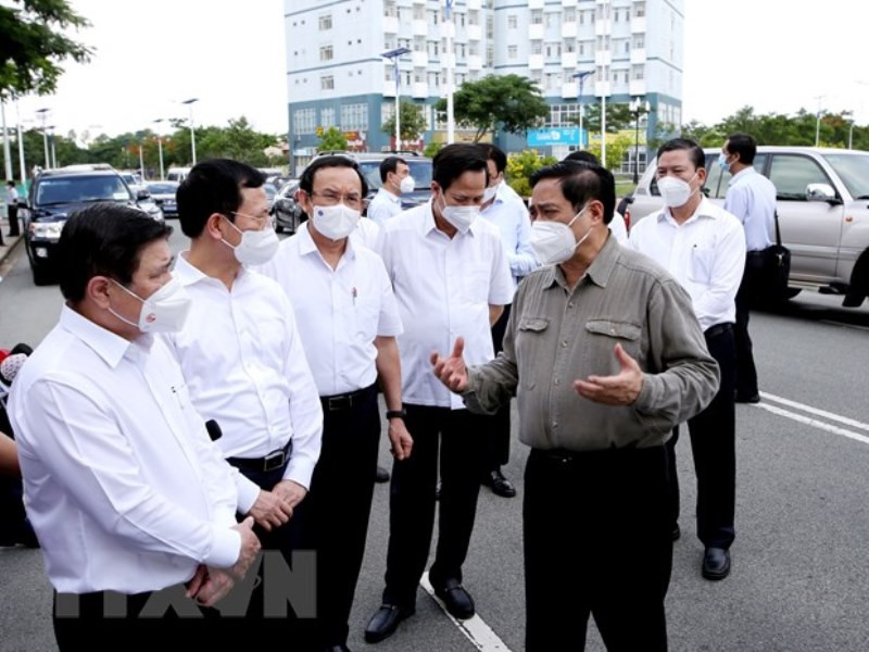 Thủ tướng Phạm Minh Chính kiểm tra công tác phòng, chống dịch Covid-19 tại TP Hồ Chí Minh. (Ảnh: TTXVN) Thủ tướng Phạm Minh Chính kiểm tra công tác chống dịch tại TP Hồ Chí Minh -0