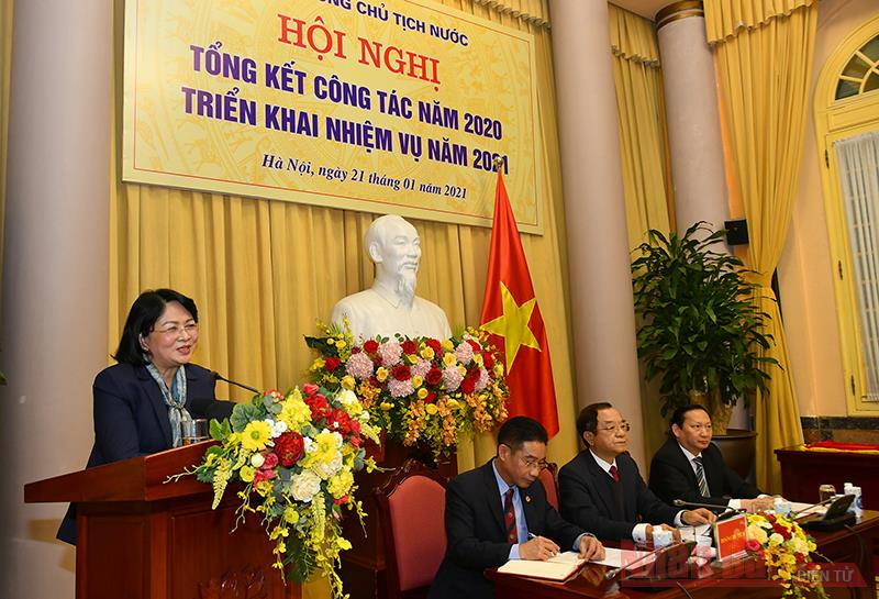 Phó Chủ tịch nước Đặng Thị Ngọc Thịnh phát biểu ý kiến tại hội nghị. (Ảnh: DUY LINH) Tổng Bí thư, Chủ tịch nước Nguyễn Phú Trọng dự Hội nghị triển khai nhiệm vụ năm 2021 của Văn phòng Chủ tịch nước -0
