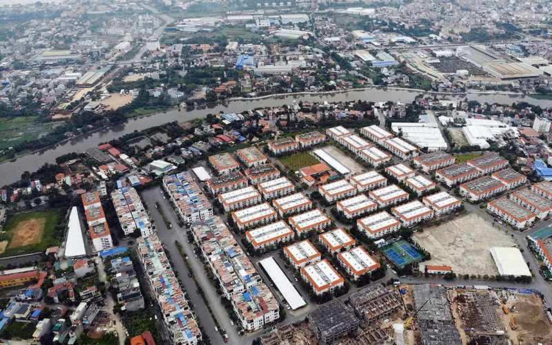 Khu nhà ở giá rẻ Pruksa tại xã An Ðồng, huyện An Dương (thành phố Hải Phòng) được triển khai mở rộng. (Ảnh TTXVN)