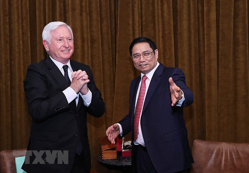 Thủ tướng Chính phủ Phạm Minh Chính tiếp Chủ tịch toàn cầu Tập đoàn Pacific Land Pattrick McKillen. (Ảnh: TTXVN) Các hoạt động của Thủ tướng Phạm Minh Chính tại Vương quốc Anh -0