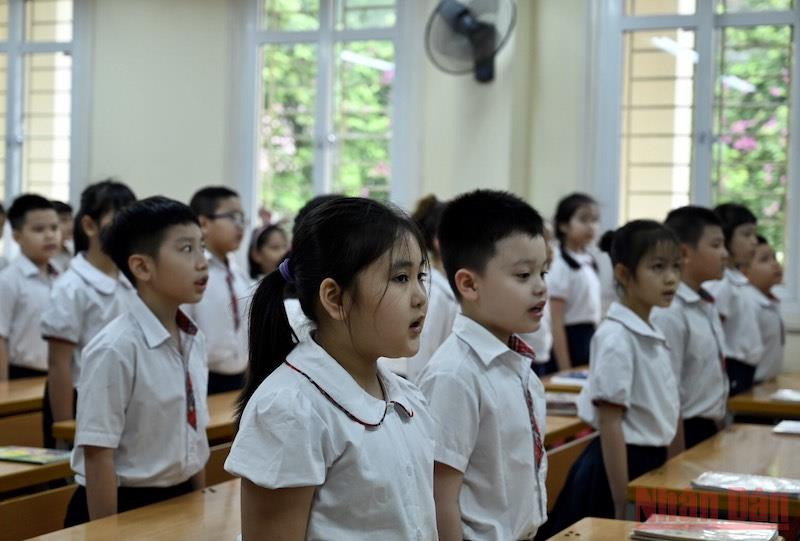 Học sinh Trường tiểu học Thăng Long, Hà Nội. ẢNh: DUY LINH