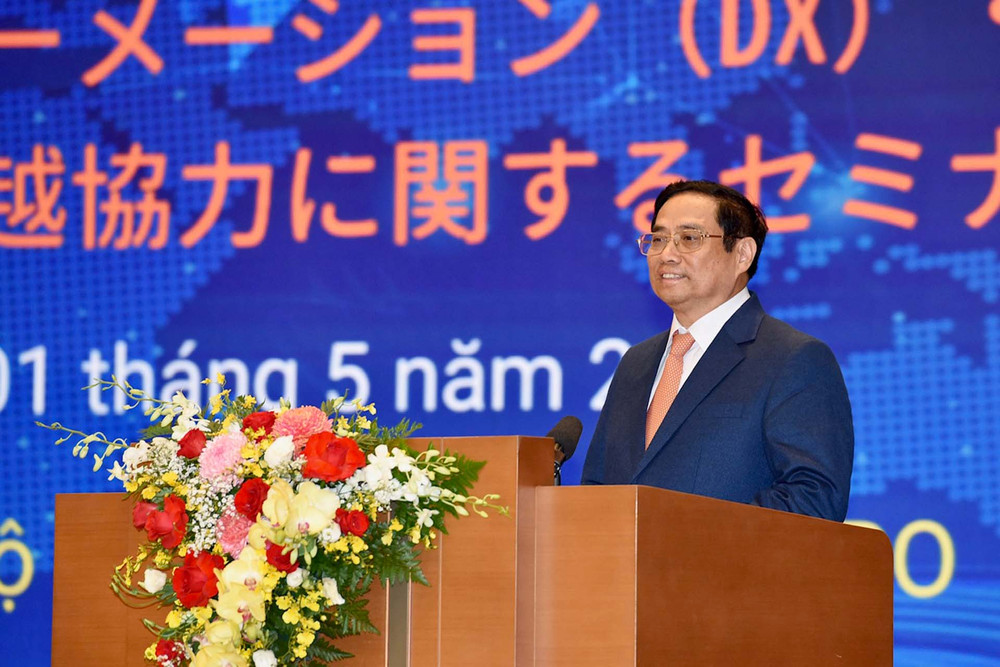 Thủ tướng Phạm Minh Chính phát biểu tại hội thảo. (Ảnh: TRẦN HẢI) Việt Nam và Nhật Bản đẩy mạnh đổi mới công nghệ, chuyển đổi số và đa dạng hóa chuỗi cung ứng -0
