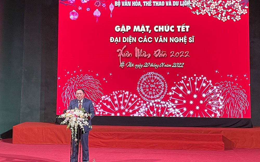 Bộ trưởng Nguyễn Văn Hùng phát biểu chúc Tết văn nghệ sĩ. Bộ Văn hoá, Thể thao và Du lịch chúc Tết văn nghệ sĩ đầu xuân -0
