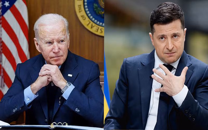 Tổng thống Mỹ Joe Biden và người đồng cấp Ukraine Volodymyr Zelensky. (Ảnh: Reuters)