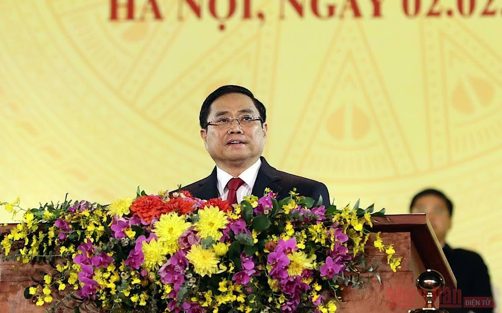Đồng chí Phạm Minh Chính, Ủy viên Bộ Chính trị, Trưởng Ban Tổ chức Trung ương, thay mặt lãnh đạo Đảng, Nhà nước và toàn thể đại biểu tham dự Đại hội lần thứ XIII của Đảng phát biểu tại chương trình. Chương trình nghệ thuật đặc biệt “Khát vọng - Tỏa sáng” -0